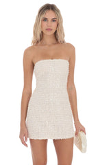 Robe bustier en maille et sequins ivoire