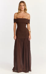 Robe longue Florence – Robe bustier à jupe transparente couleur chocolat