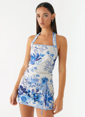 Mini-robe Garden Party - Imprimé fleuri ciel serein