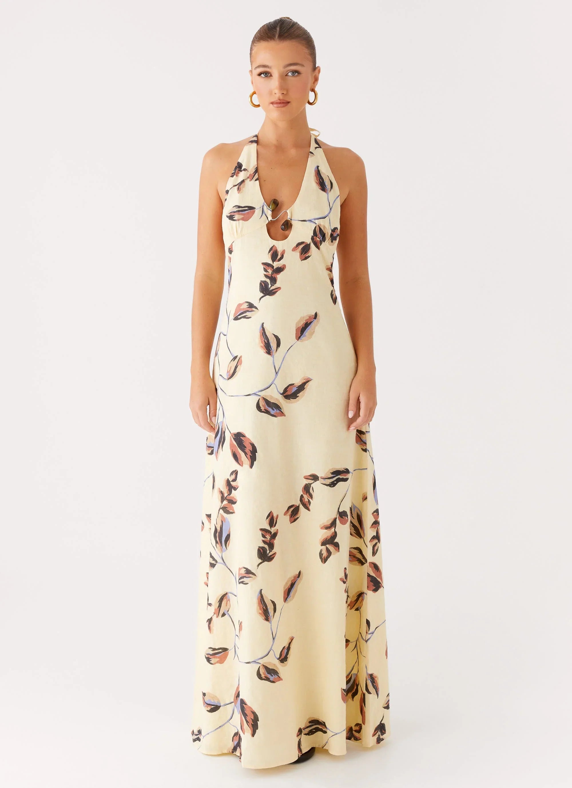 Robe longue à col licou Elvina - Délice de beurre frais