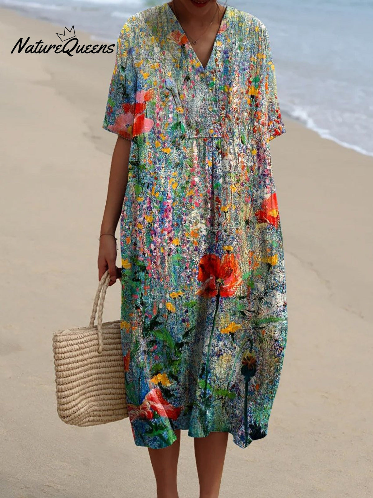 Women's Retro Floral Art Print Casual Flowy Dress