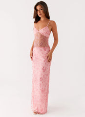 Robe longue perlée Akira - Rose orangé