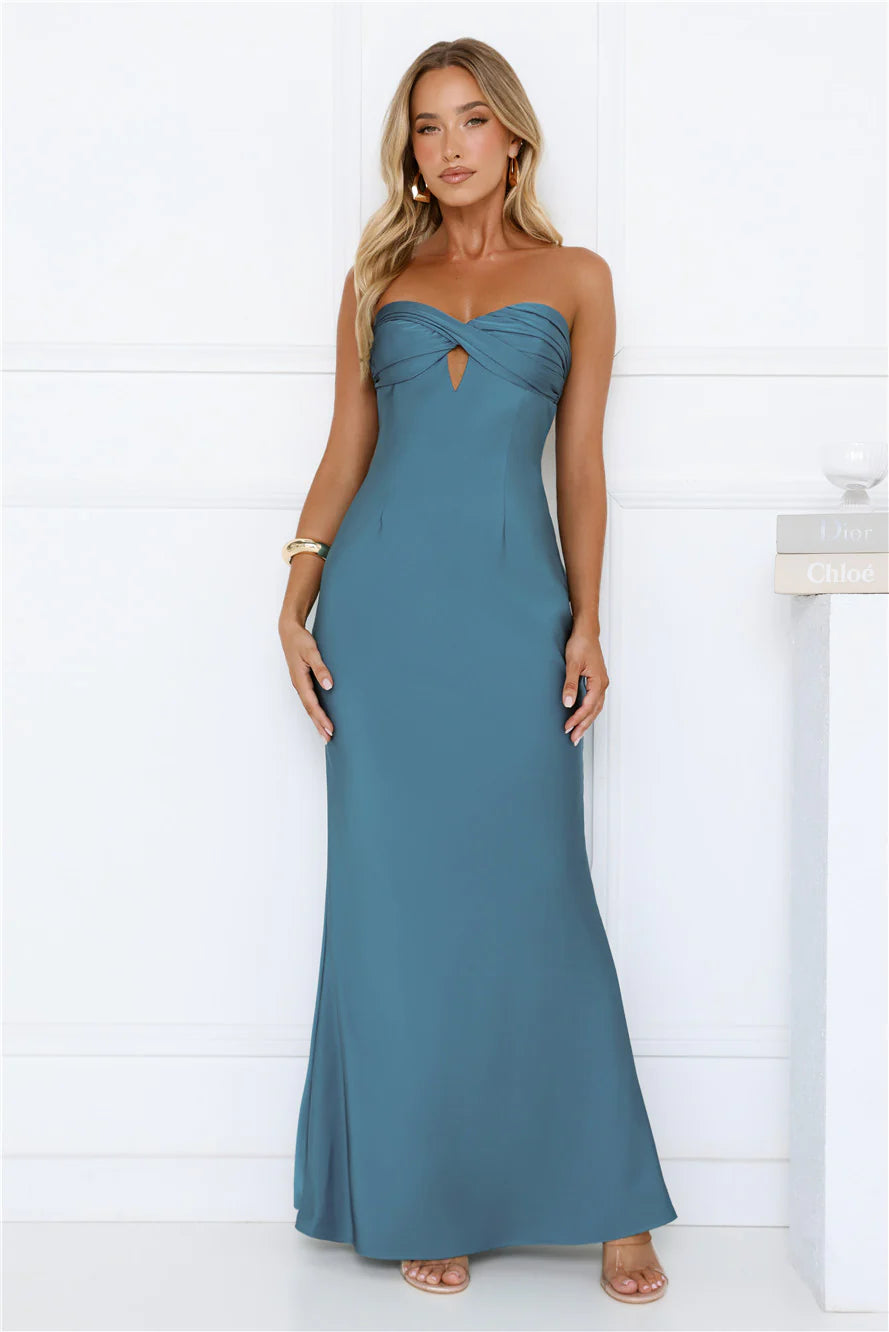 Robe longue bustier en soie Aurora sarcelle