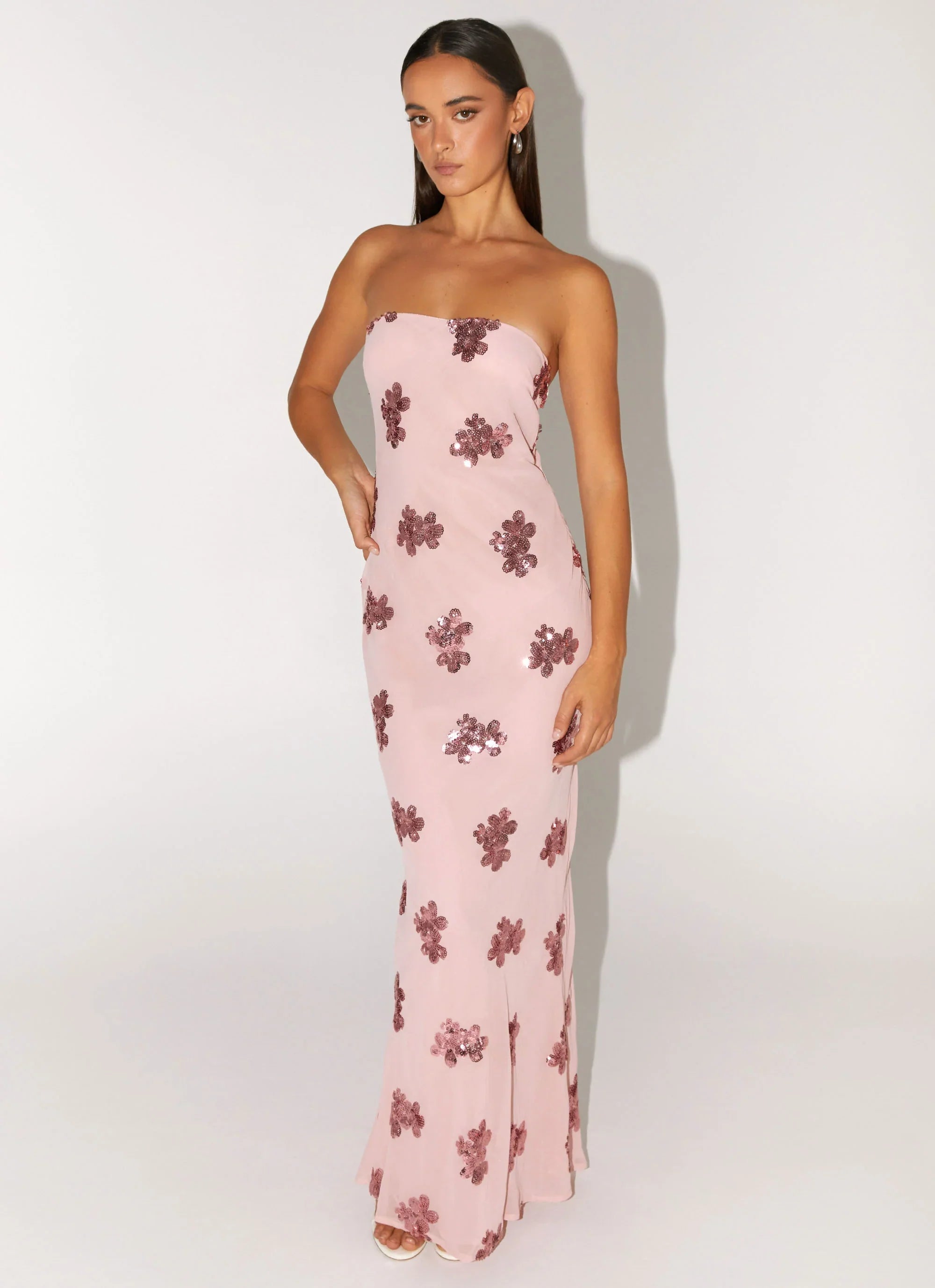 Robe longue à sequins Sweet Escape - Rose poudré