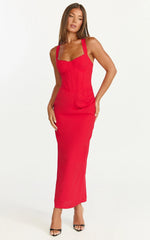 Robe midi Lila - Robe moulante rouge à corset et col en V