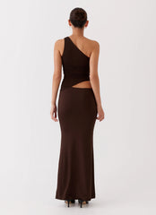 Robe longue asymétrique Seranella - Chocolat