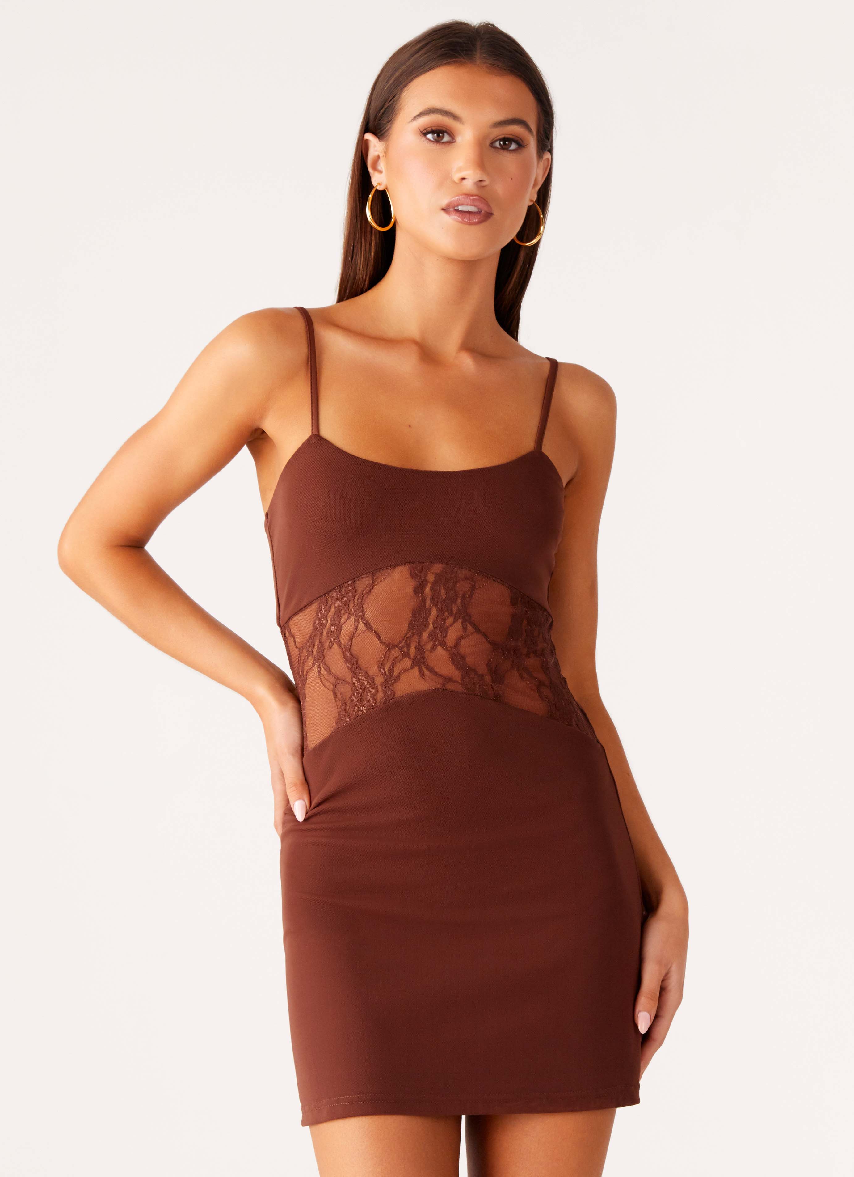 Mini-robe en dentelle Jordanna - Chocolat