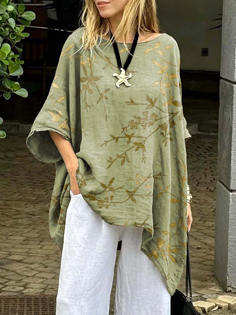 Women's Floral Art Print Casual Cotton Long Shirt