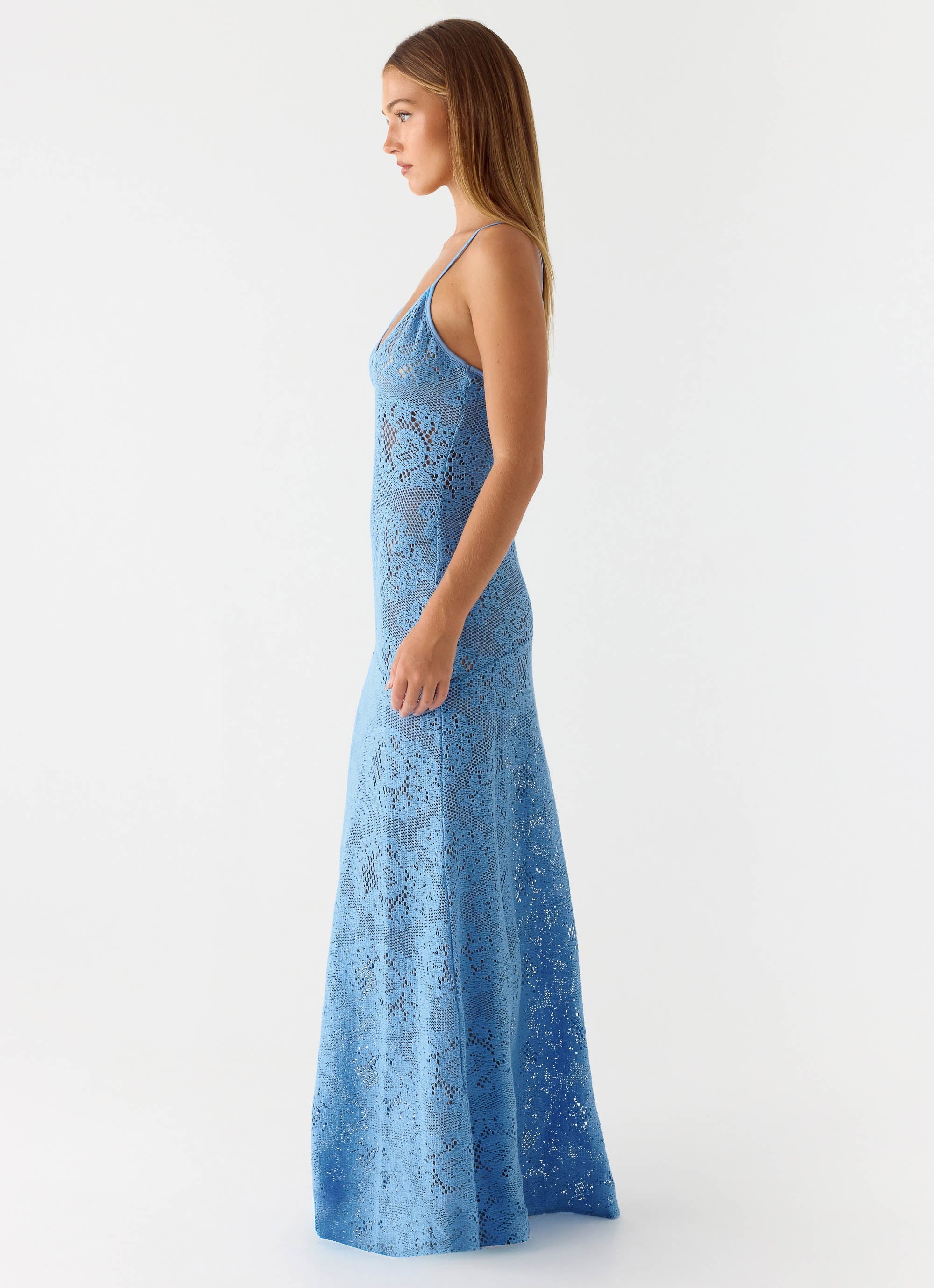 Robe longue au crochet Zelella - Bleu vif