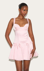 Robe Babydoll Rose Pâle Plissée avec Détail sur le Buste