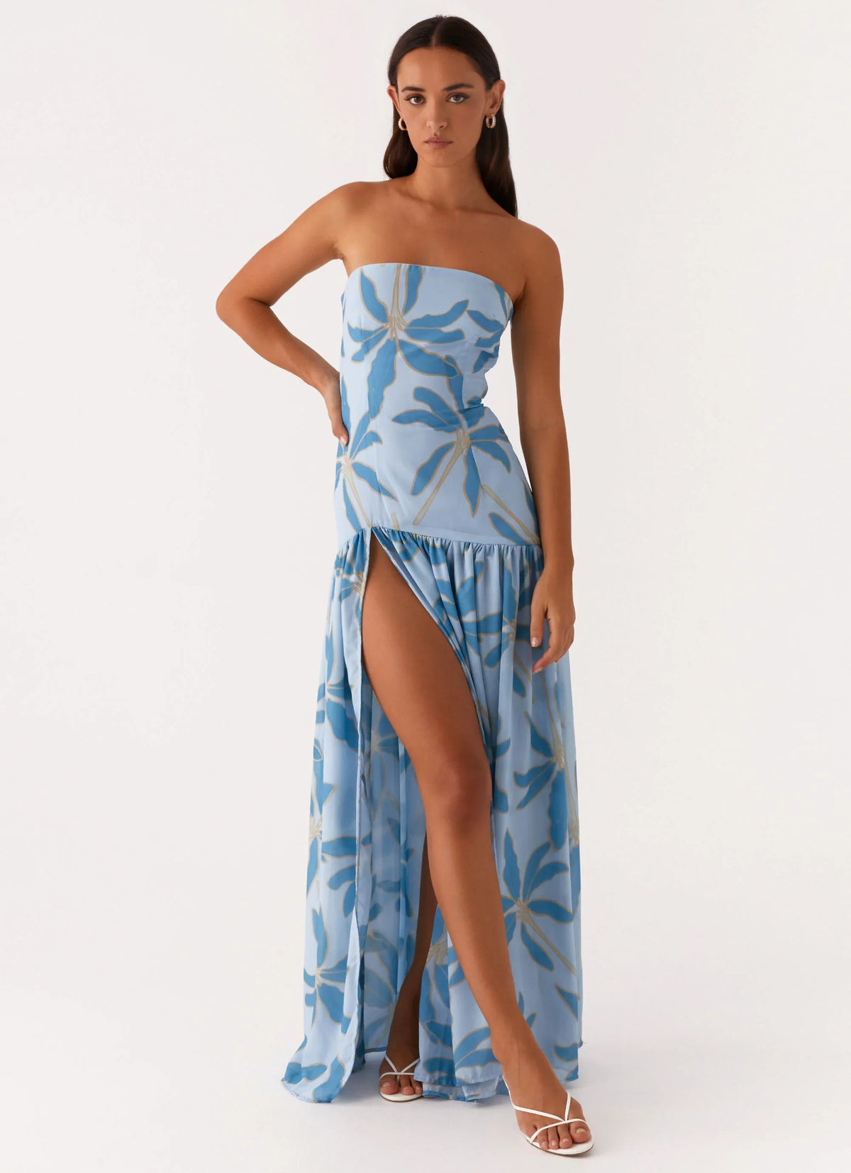 Robe longue sans bretelles Eden – Bleu opulent