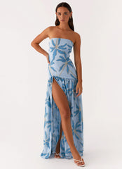 Robe longue sans bretelles Eden – Bleu opulent