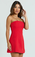 Mini-robe Catharine - Robe bustier trapèze rouge