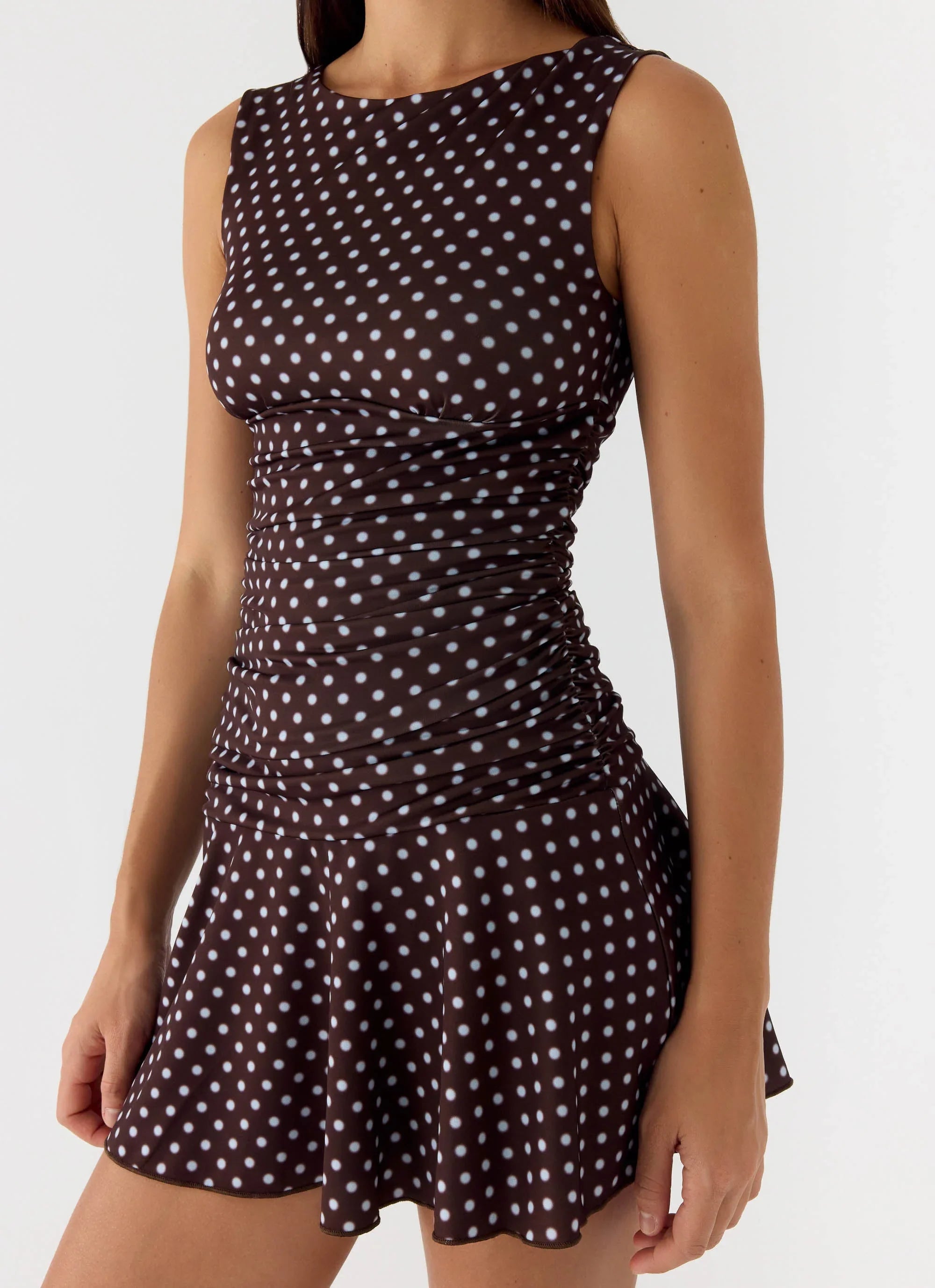 Robe Courte Kelda - À Pois Chocolat et Bleu