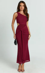 Robe midi Mandy – Robe en maille découpée avec détails noués – Couleur bordeaux