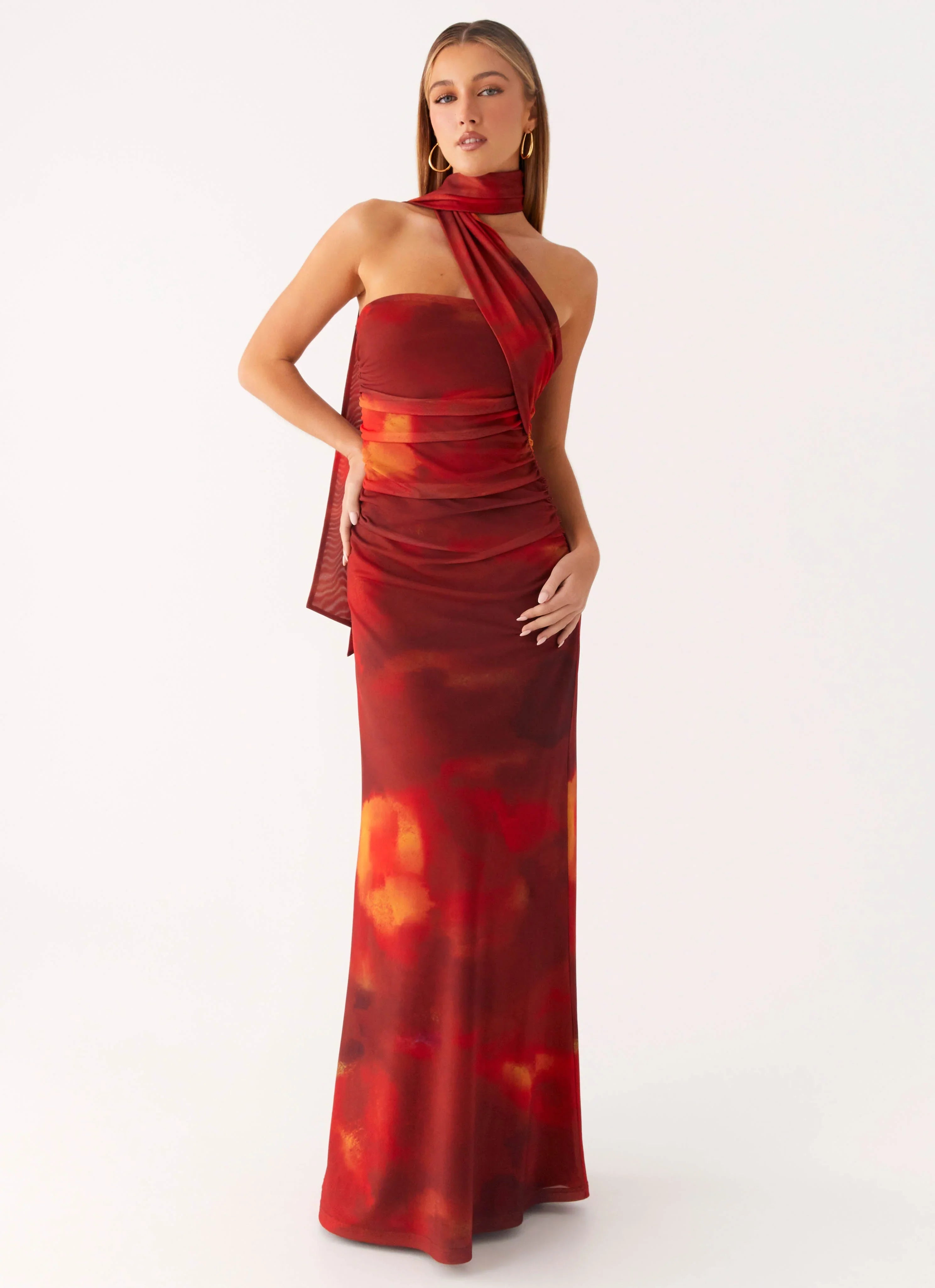 Robe longue Songbird - Flou écarlate