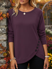 Women's Casual Irregular Hem Button Sweatshirt Top