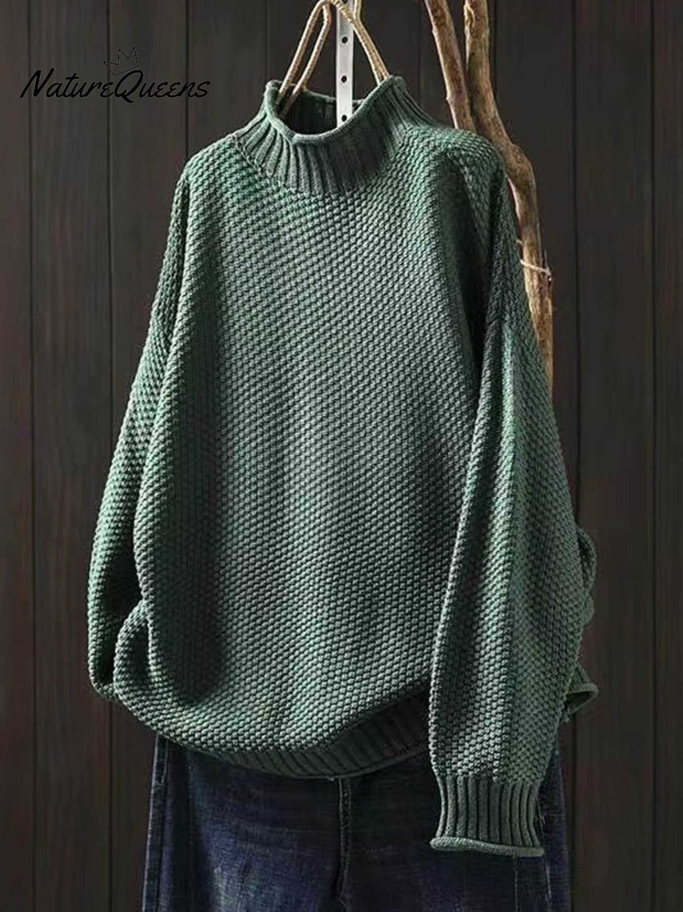 Women's Retro Solid Color Loose Elegant Half Turtleneck Casual Pullover Knitted Sweater