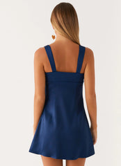 Robe courte en satin Odette - Marine
