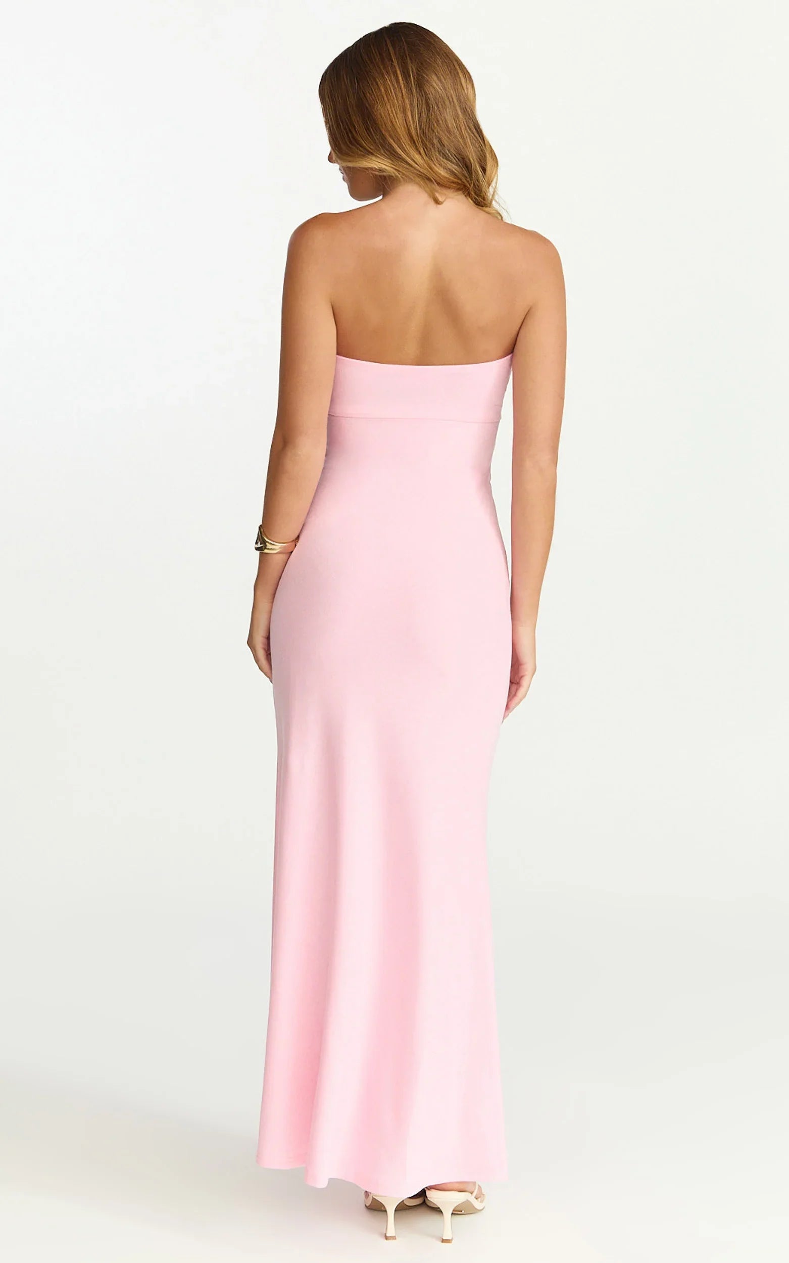 Robe longue Aria – Robe bustier avec lien à la taille rose