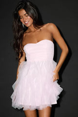 Mini-robe bustier rose pâle en maille à volants Delightful Beauty