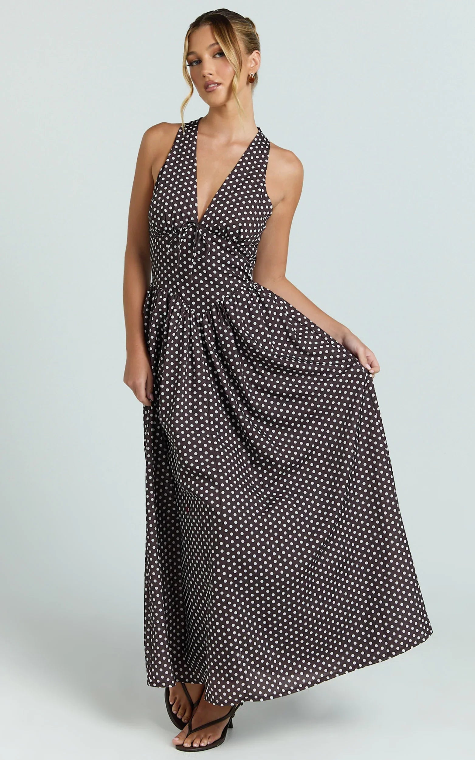 Robe midi Abby - Robe à encolure en pois chocolat