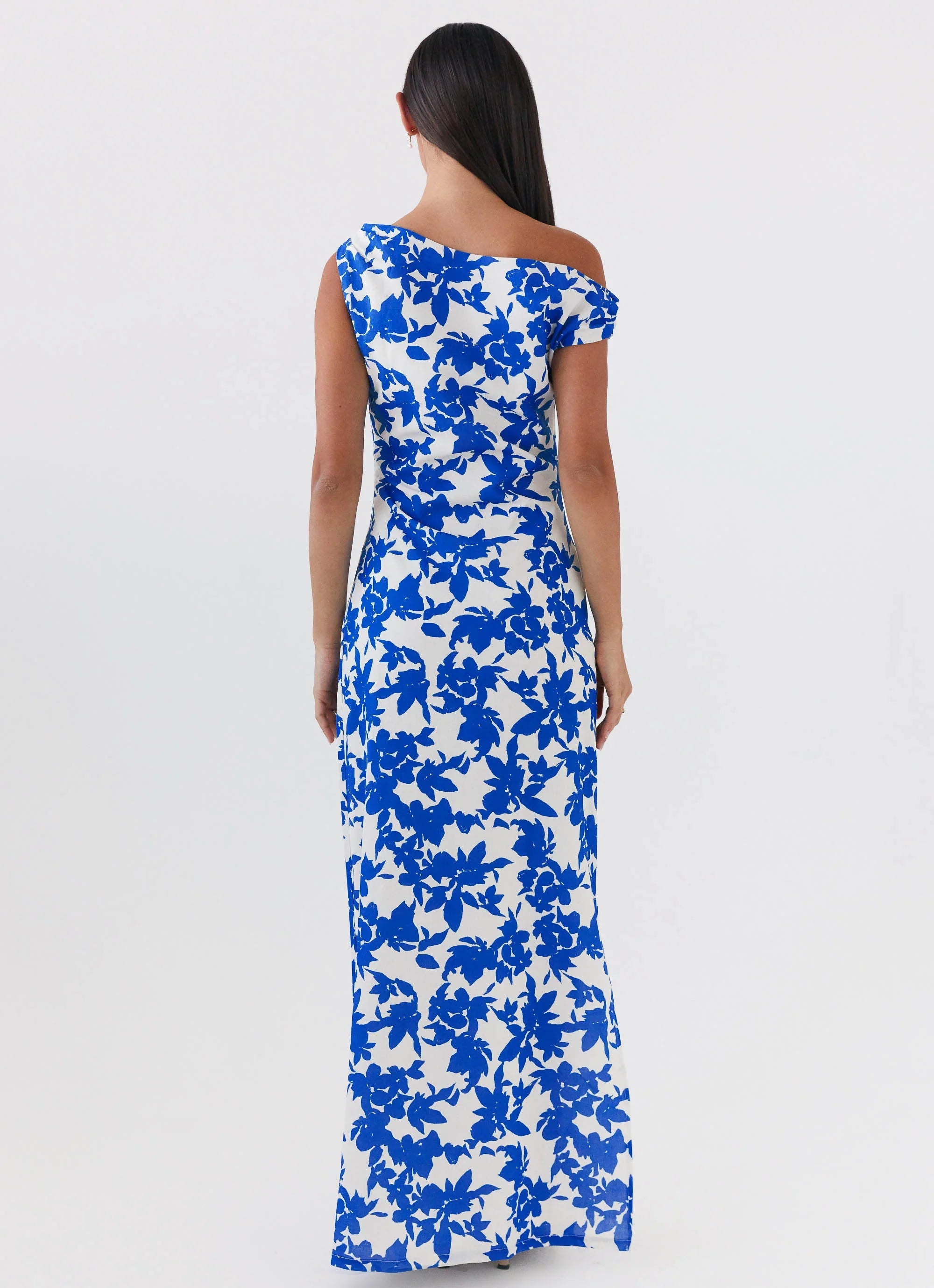 Robe longue à épaules dénudées Pyper - Imprimé floral bleu