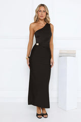Robe longue asymétrique noire Evening Enchantress