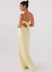 Robe longue en satin Flora – Citron