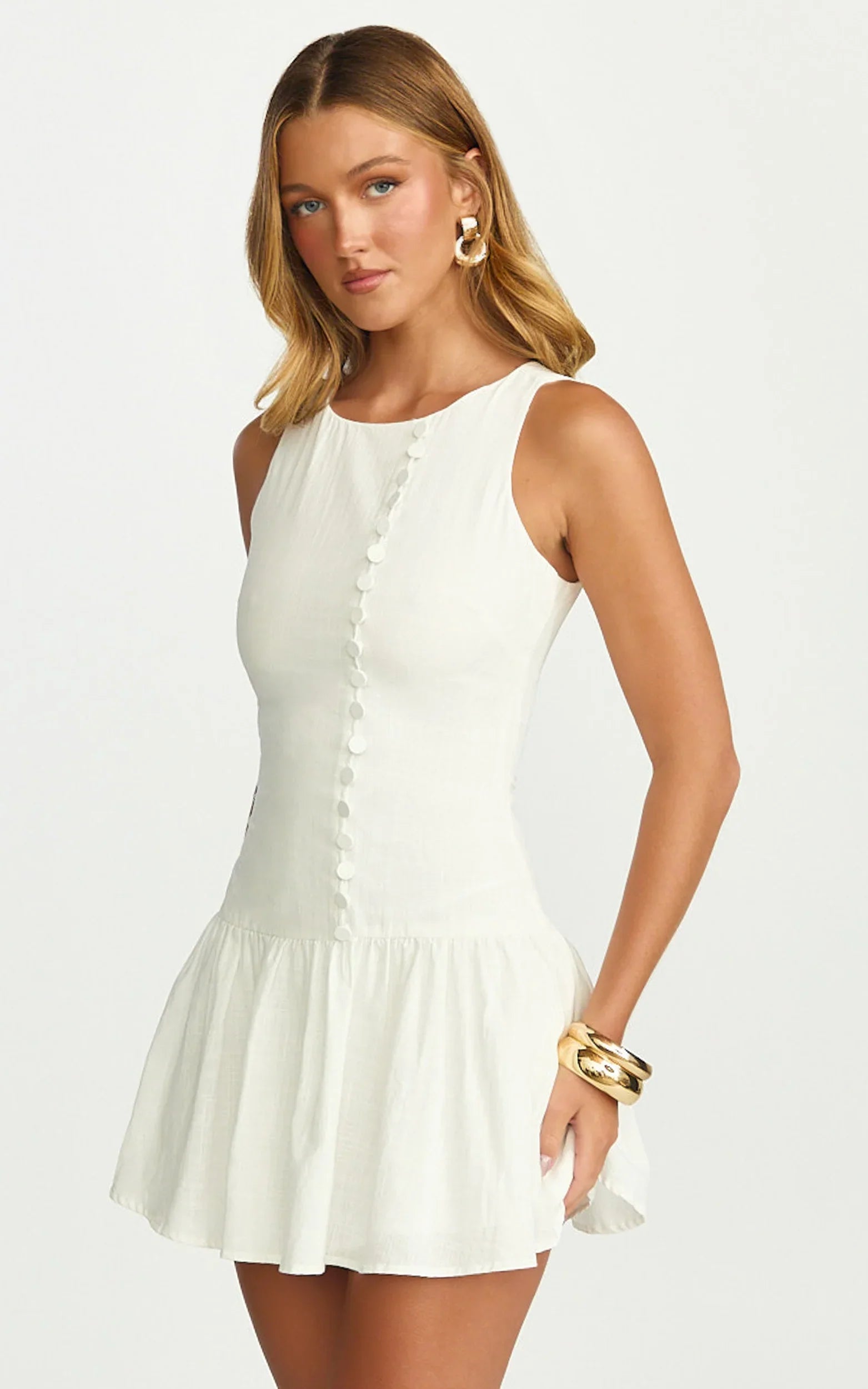 Robe Courte Cortez – Robe Boutonnée Col Montant Blanche