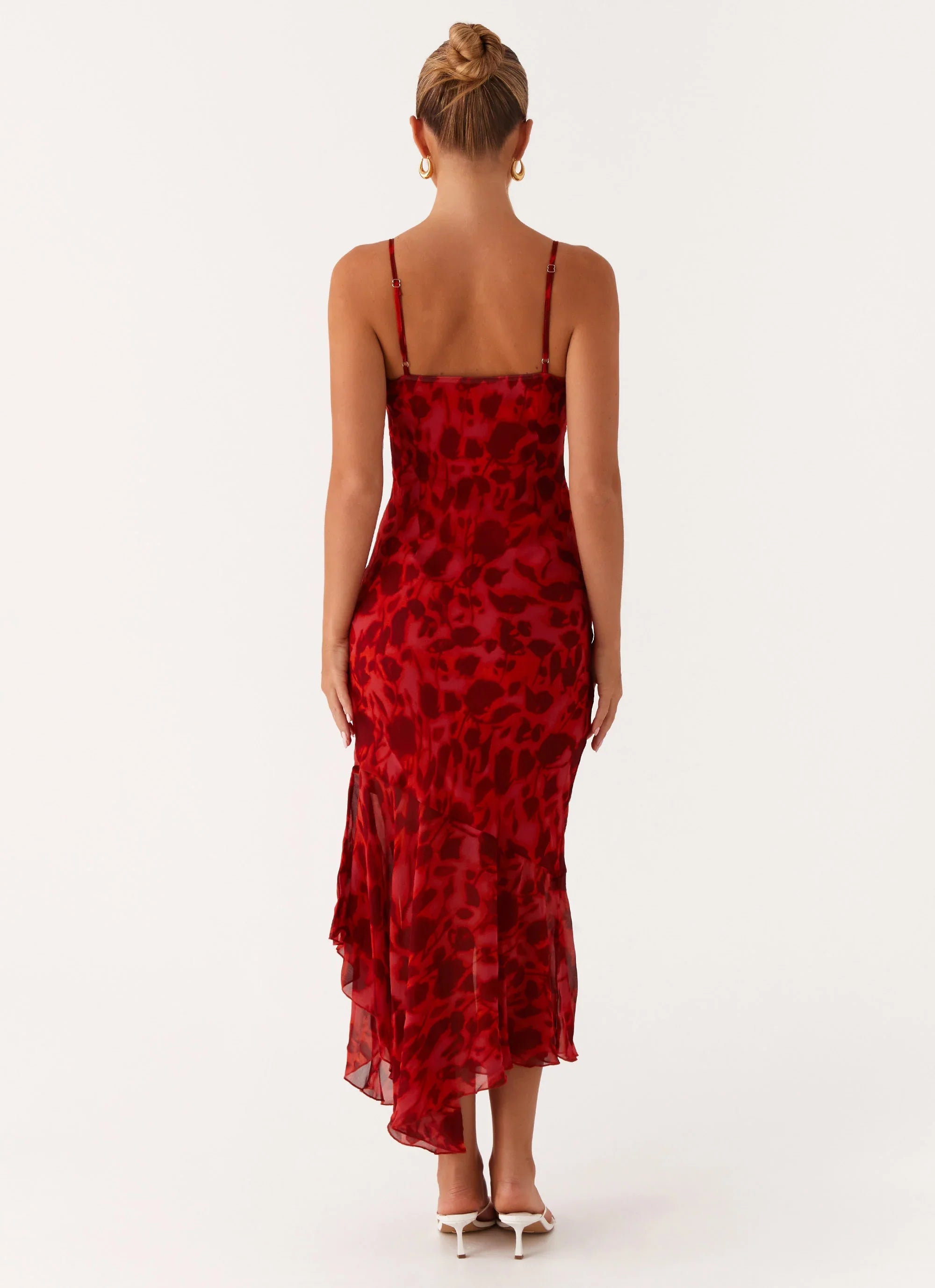 Robe midi Sally – Rouge floral profond