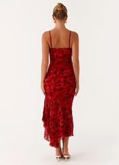 Robe midi Sally – Rouge floral profond