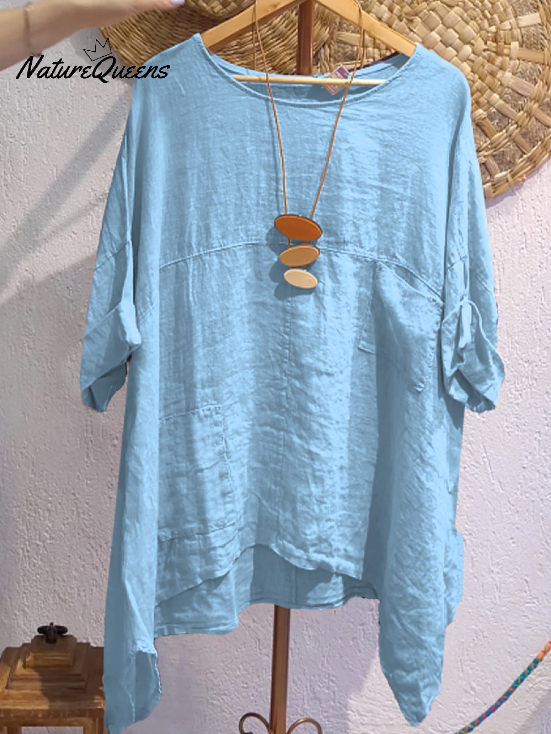 Women's Casual Cotton and Linen Round-neck Shirt