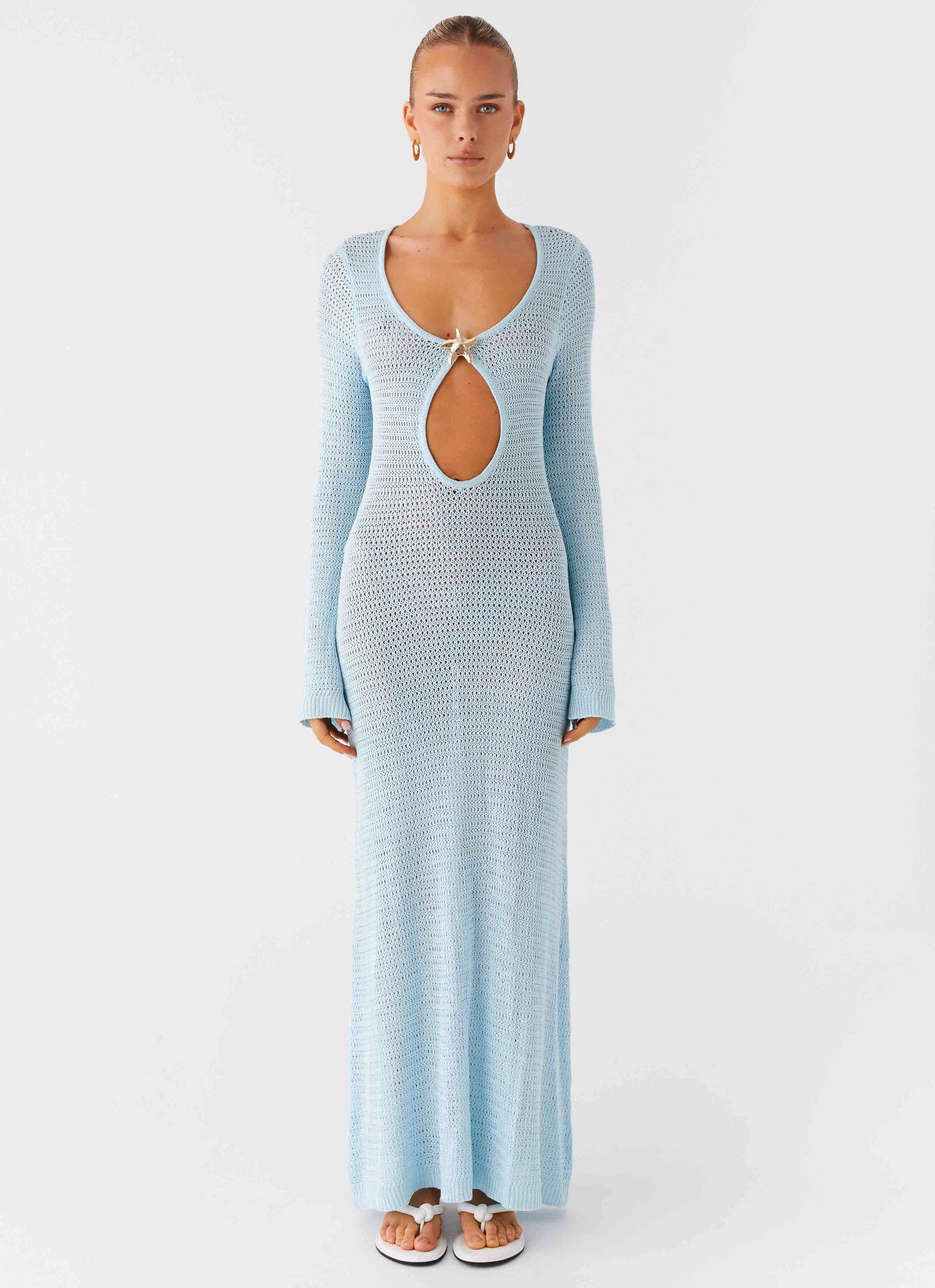 Robe longue en crochet Seascape - Bleue