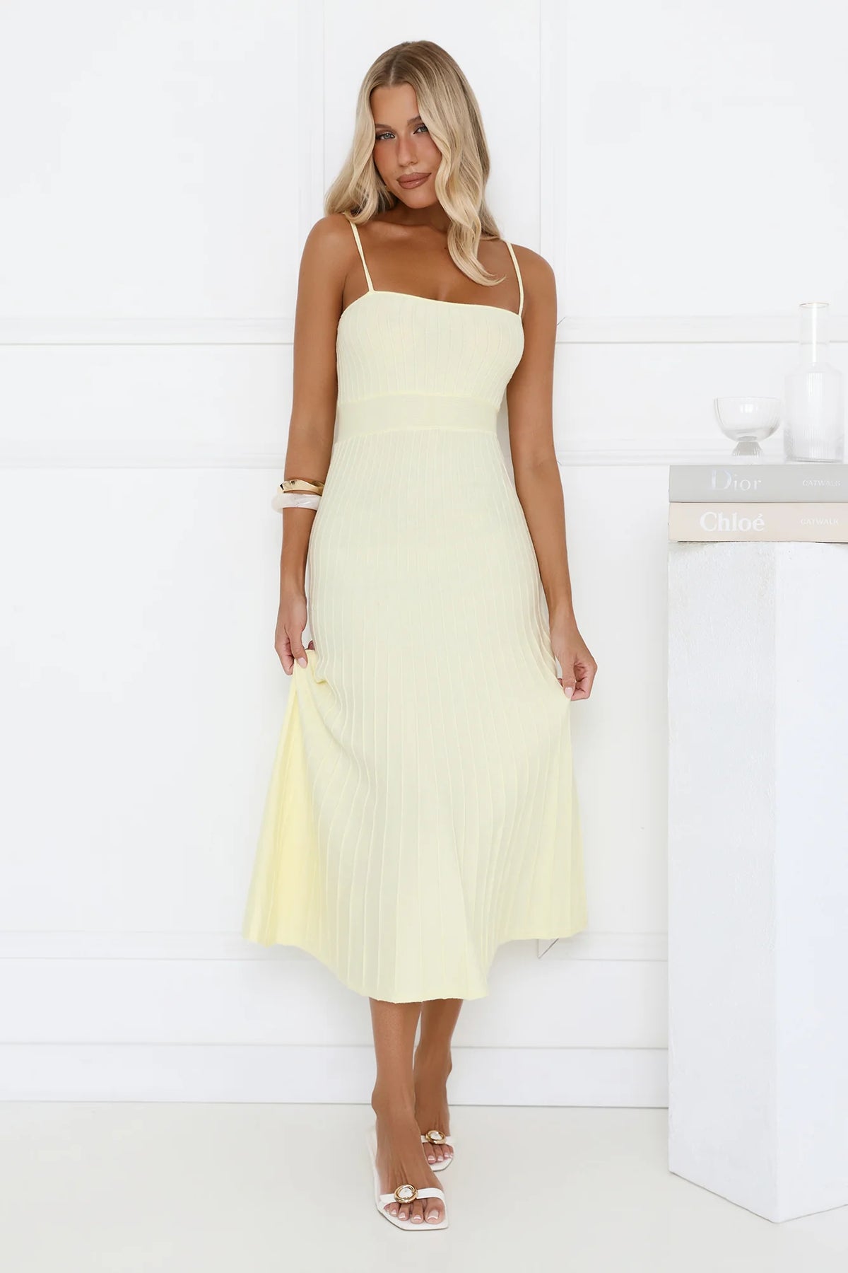 Robe midi plissée en tricot Tennis Club Jaune