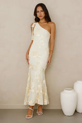 Robe longue Glossy Girl asymétrique en tulle jaune