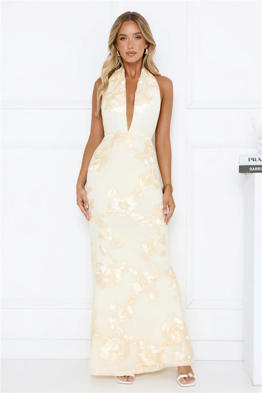 Robe longue bustier en maille Daydream Kiss jaune