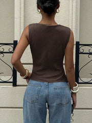 Women's Sleeveless Mock-neck Top With Metal Embellishment