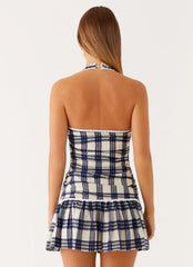 Mini-robe Kaylen - Seersucker à carreaux marine