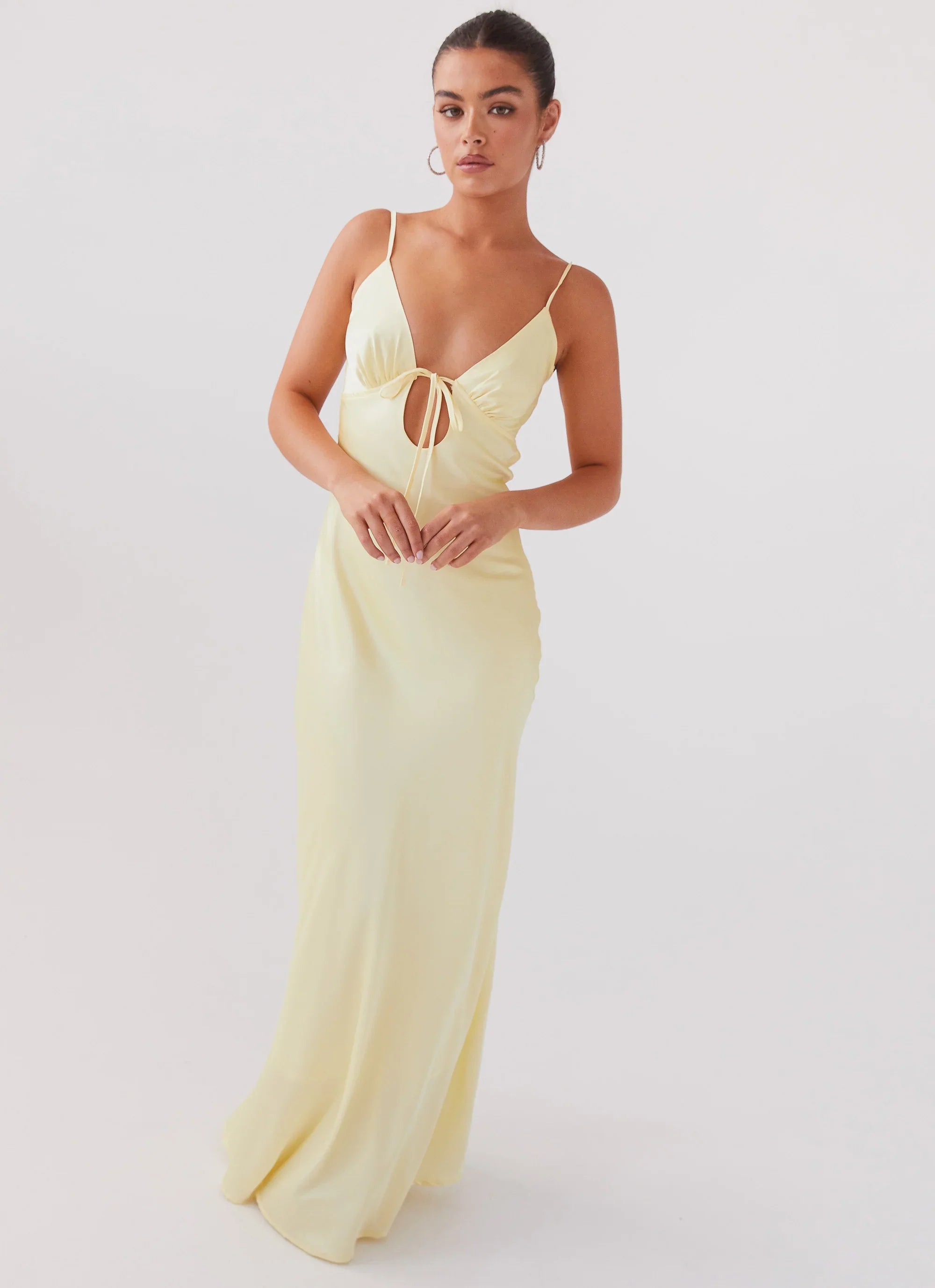 Robe longue en satin Flora – Citron