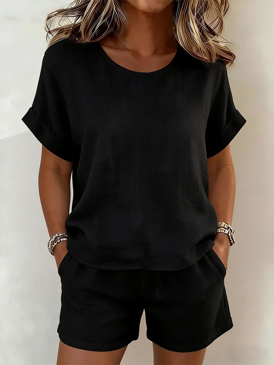 Casual Travel Crew-neck Two-piece Set