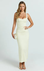 Robe midi Benita - Robe ajustée froncée à col rond de couleur Citron