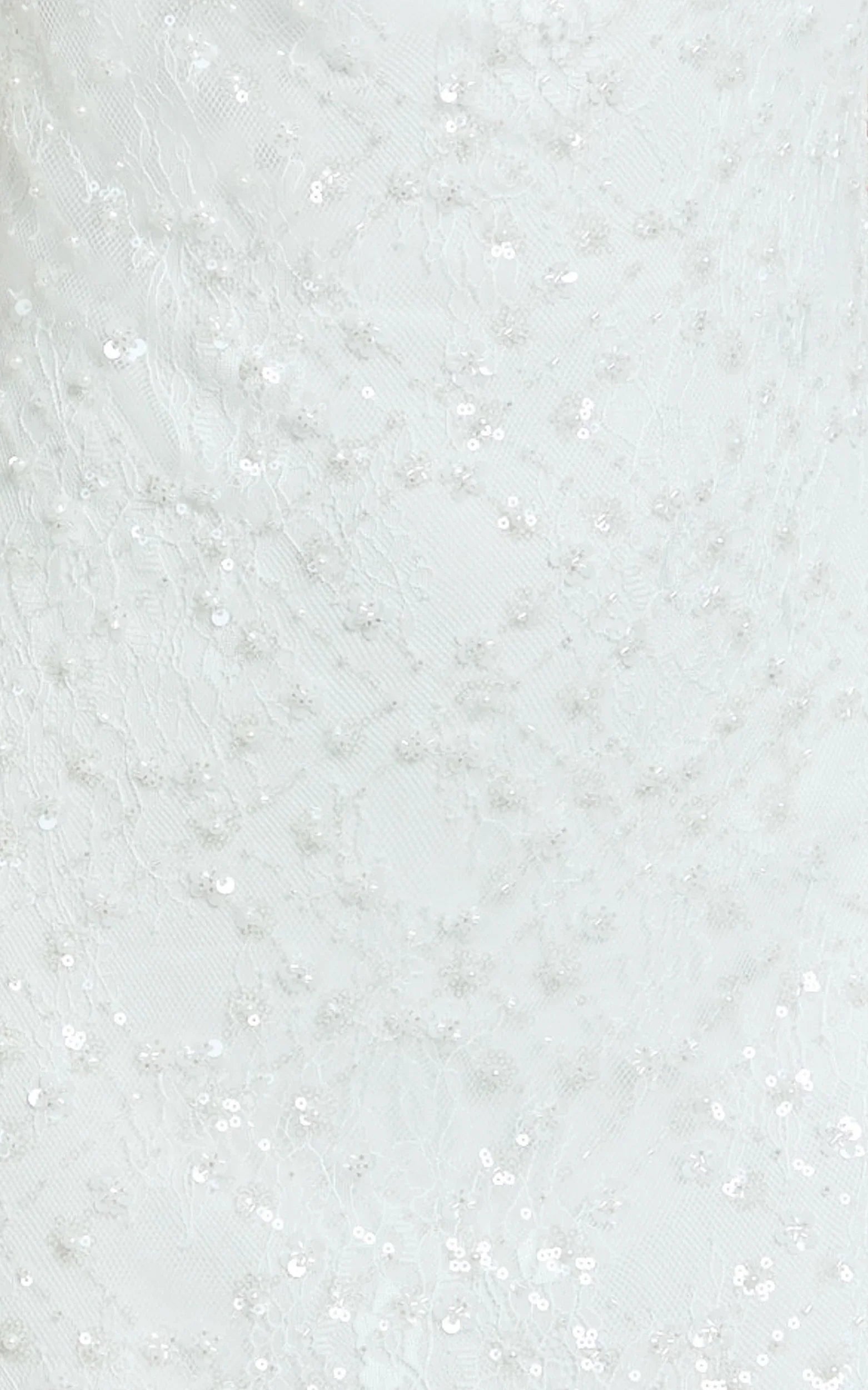 Robe longue Alana - Robe à col bénitier en dentelle et sequins, coloris blanc