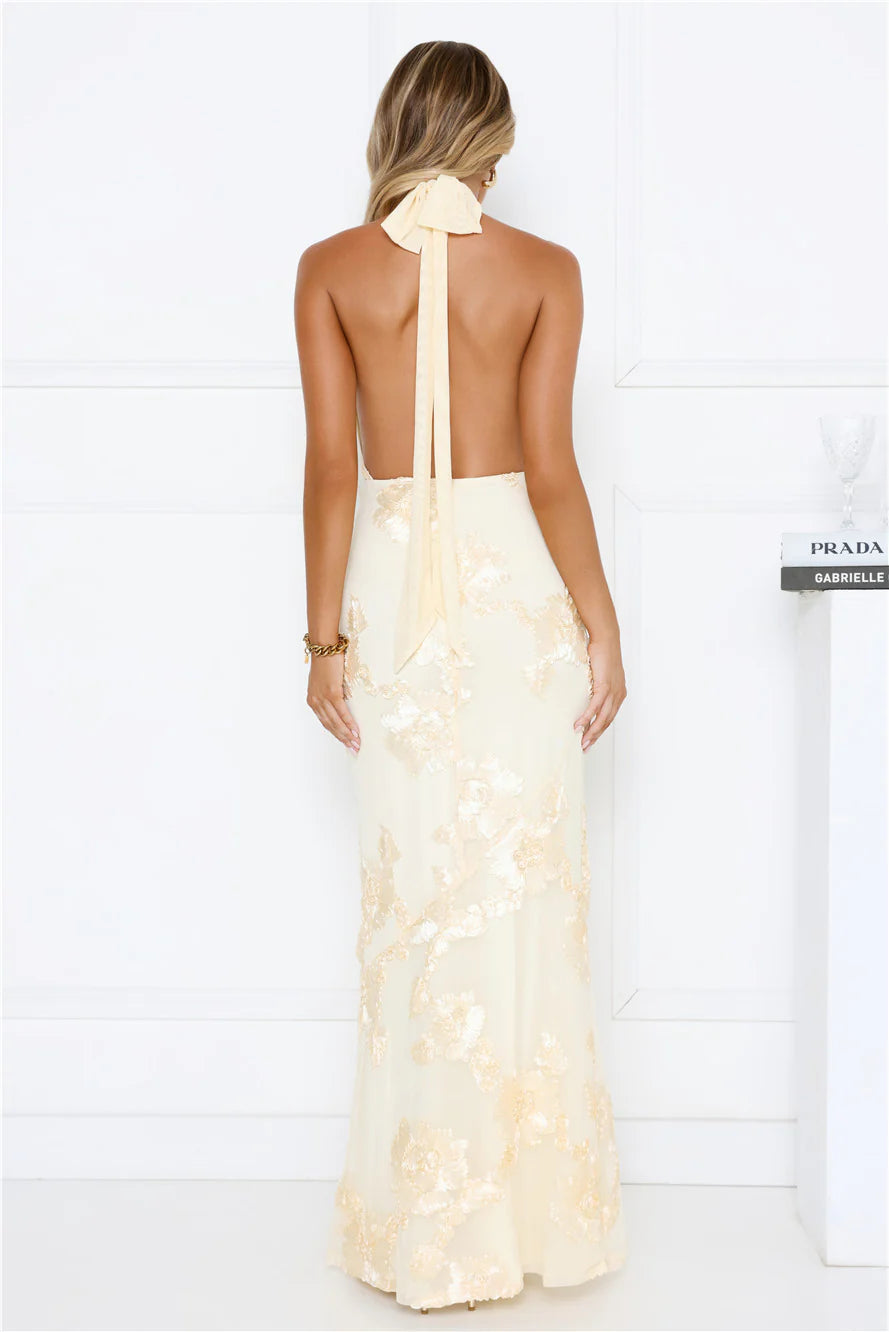 Robe longue bustier en maille Daydream Kiss jaune
