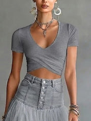 Casual & Comfortable Stretchy Knit Cropped T-shirt