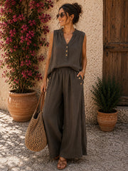 Women's Minimalist-style Comfortable Stand-collar Cotton-linen Sleeveless Shirt