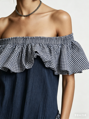Women's Ruffled Plaid Art Casual Stylish Comfortable Cotton Linen Jumpsuit