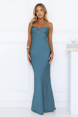 Robe longue bustier en soie Aurora sarcelle