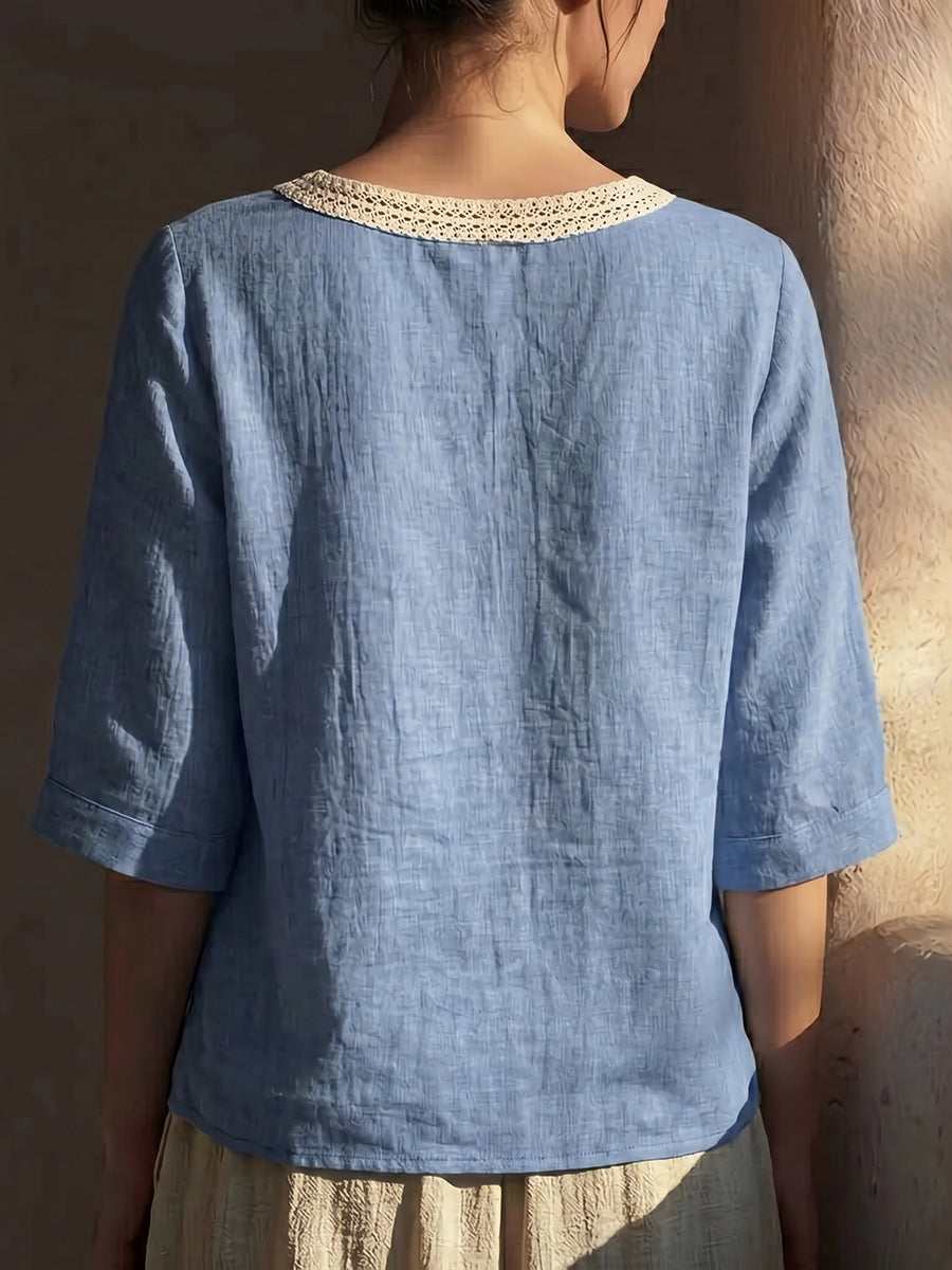 Vintage Lace Trim Collar Cotton-linen Blouse