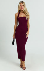 Robe Midi Salomé - Robe Fourreau Col Montant Couleur Vin